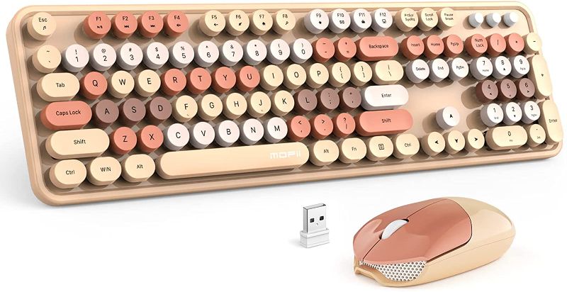 Photo 1 of MOFII Wireless Keyboard and Mouse, Milk Tea Colorful Keyboard with Round Keycaps, 2.4GHz Full Size Typewriter