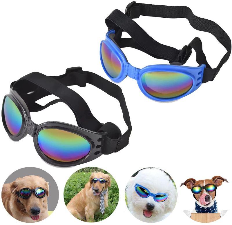 Photo 1 of Dog Goggles Pet Sunglasses Adjustable Foldable Eye Wear UV Protection Windproof Polarized Sunglasses for Dogs About Over 15 lbs (Black + Blue) 