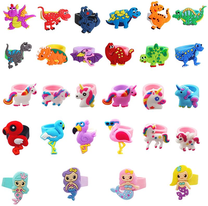 Photo 1 of DASDSA 28 Pack Party Favor Dinosaur Unicorn Flamingo Mermaid Ring 