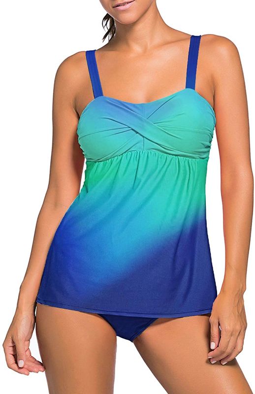 Photo 1 of Actloe Women's Two Pieces Swimwear Ruched Tankini Top with Triangle Bottoms 