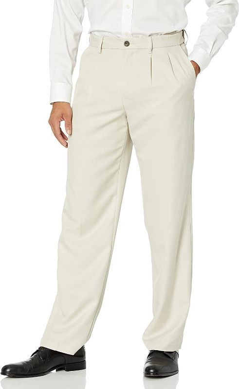 Photo 1 of Amazon Essentials Men's Classic-Fit Expandable-Waist Pleated Dress Pant