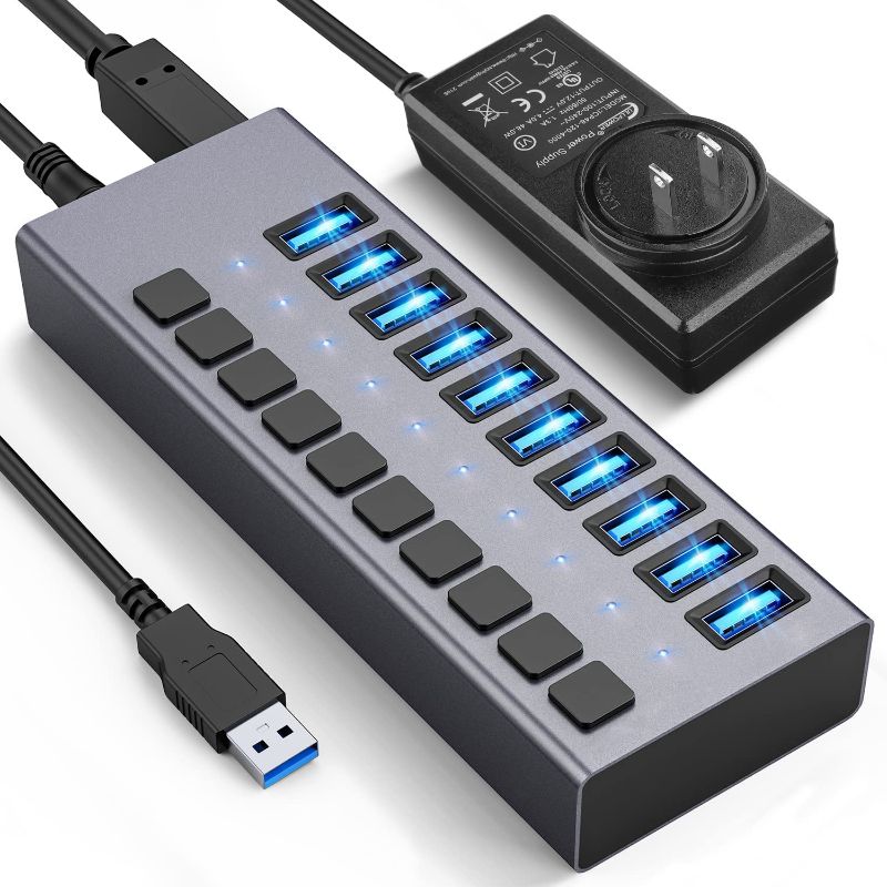 Photo 1 of Powered USB Hub - ACASIS 10 Ports 48W USB 3.0 Data Hub - with Individual On/Off Switches and 12V/4A Power Adapter USB Hub 3.0 Splitter for Laptop, PC, Computer, Mobile HDD, Flash Drive and More
