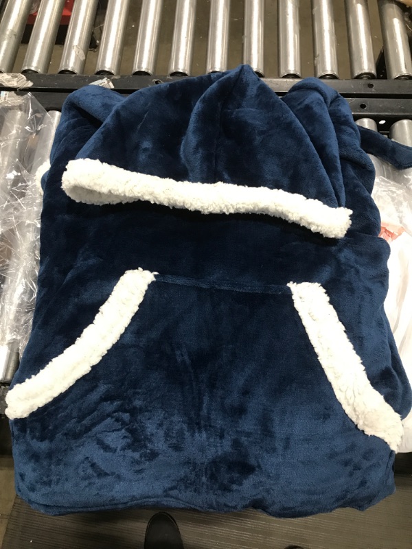 Photo 1 of Bedsure Oversized Wearable Blanket Hoodie, Long Sherpa Fleece Blanket Sweatshirt as Gifts for Men, with Warm Big Hood for Christmas, Side Split and Belt, Royal blue, Oversize
