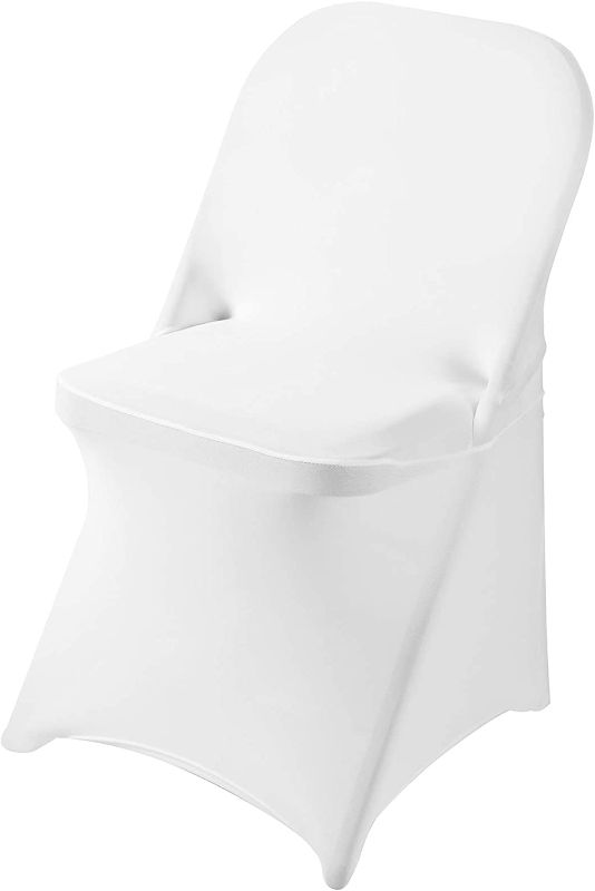 Photo 1 of 4 Pack White Spandex Folding Chair Covers in Stretch Washable Fabric for Wedding, Party,Holidays,Celebration and Other Special Events

