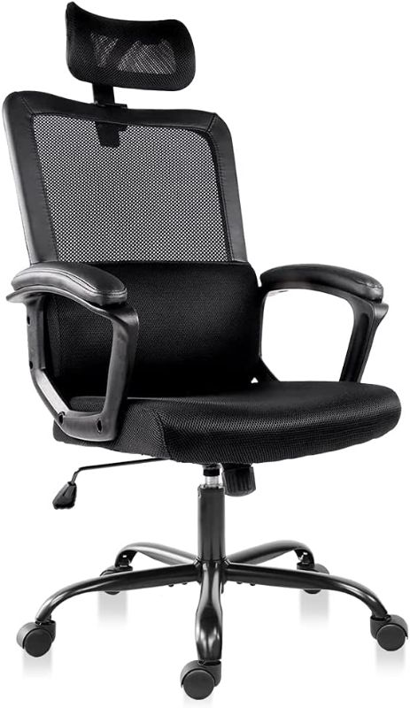 Photo 1 of Office Chair, Ergonomic Mesh Computer Desk Chair, High Back Swivel Task Executive Chair Padding Armrests with Adjustable Rotatable Headrest Lumbar Support