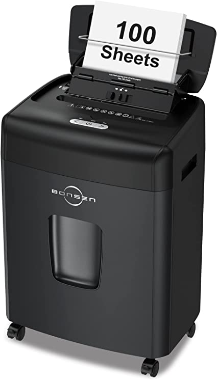 Photo 1 of BONSEN 100-Sheet Auto Feed Paper Shredder High Security Micro Cut Shredders for Home Office Use/ 30 Minutes/Security Level P-4,6-Gallon Bin (S3110)
