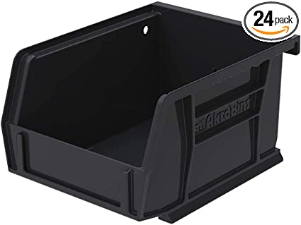 Photo 1 of Akro-Mils 30210 AkroBins Plastic Hanging Stackable Storage Organizer Bin, 5-Inch x 4-Inch x 3-Inch, Black, 24-Pack
