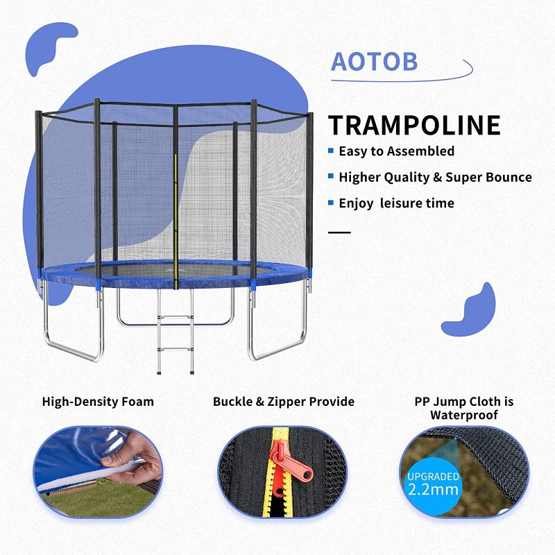 Photo 1 of AOTOB Trampoline 8FT Recreational Trampolines with Basketball Hoop, Outdoor Trampoline with Safety Enclosure Net&Ladder for Kids and Adults,ASTM Approved, with Jumping Mat
