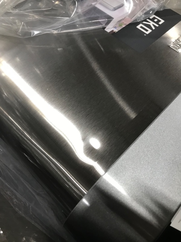 Photo 1 of EKO Mirage-T 50 Liter / 13.2 Gallon Touchless Rectangular Motion Sensor Trash Can, Brushed Stainless Steel Finish---MINOR DENTS , BOX DAMAGE