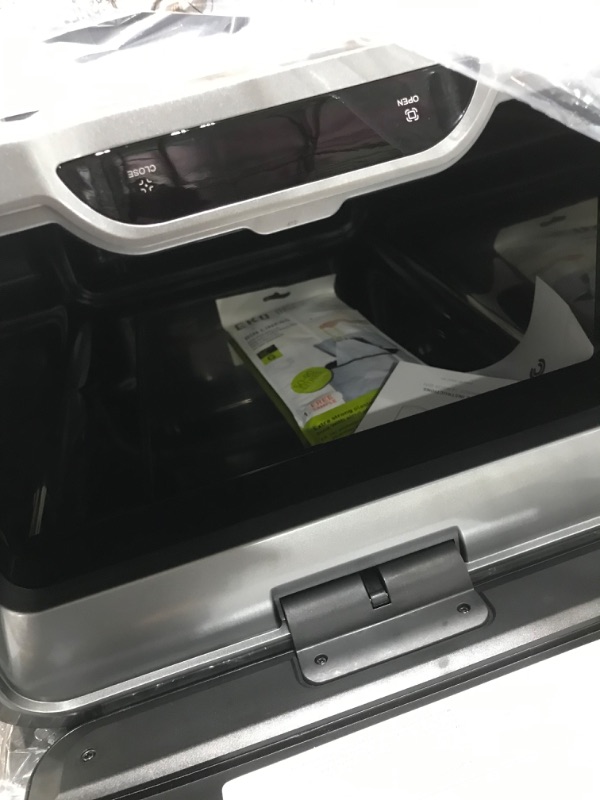 Photo 1 of EKO Mirage-T 50 Liter / 13.2 Gallon Touchless Rectangular Motion Sensor Trash Can, Brushed Stainless Steel Finish---MINOR DENTS , BOX DAMAGE