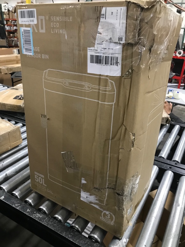 Photo 1 of EKO Mirage-T 50 Liter / 13.2 Gallon Touchless Rectangular Motion Sensor Trash Can, Brushed Stainless Steel Finish---MINOR DENTS , BOX DAMAGE
