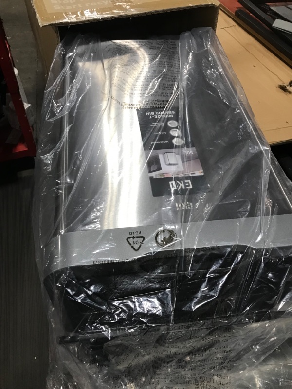 Photo 1 of EKO Mirage-T 50 Liter / 13.2 Gallon Touchless Rectangular Motion Sensor Trash Can, Brushed Stainless Steel Finish---MINOR DENTS , BOX DAMAGE