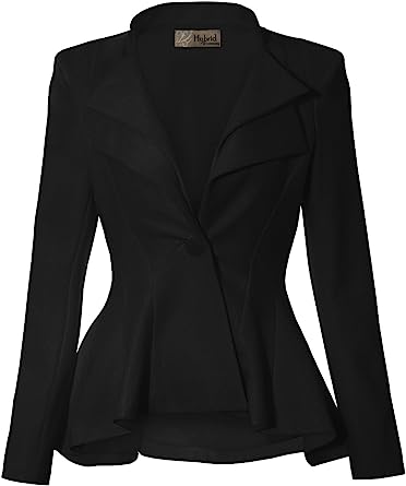 Photo 1 of Hybrid Women's Casual Work Office Dressy Double Notch Lapel Sharp Shoulder Pad Single Button Peplum Comfy Blazer - L