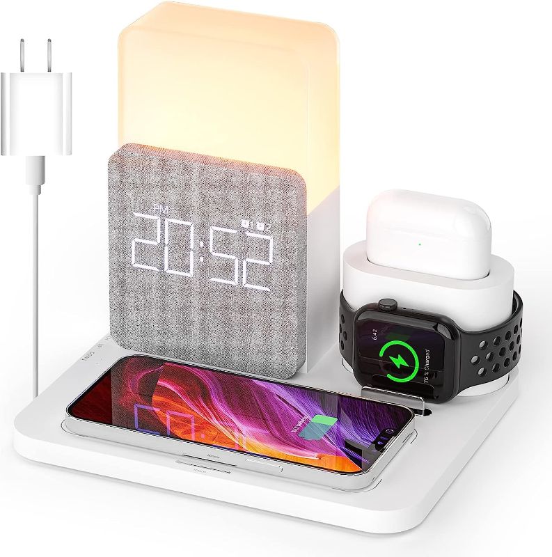 Photo 1 of Limited-time deal: Wireless Charging Station, 3 in 1 Charging Station, Dual Alarm Clock with Wireless Charger, iPhone 12/13/14 Pro/13 Mini/13 Pro Max/12 pro, Samsung, AirPods(QC3.0 Adapter Included) 