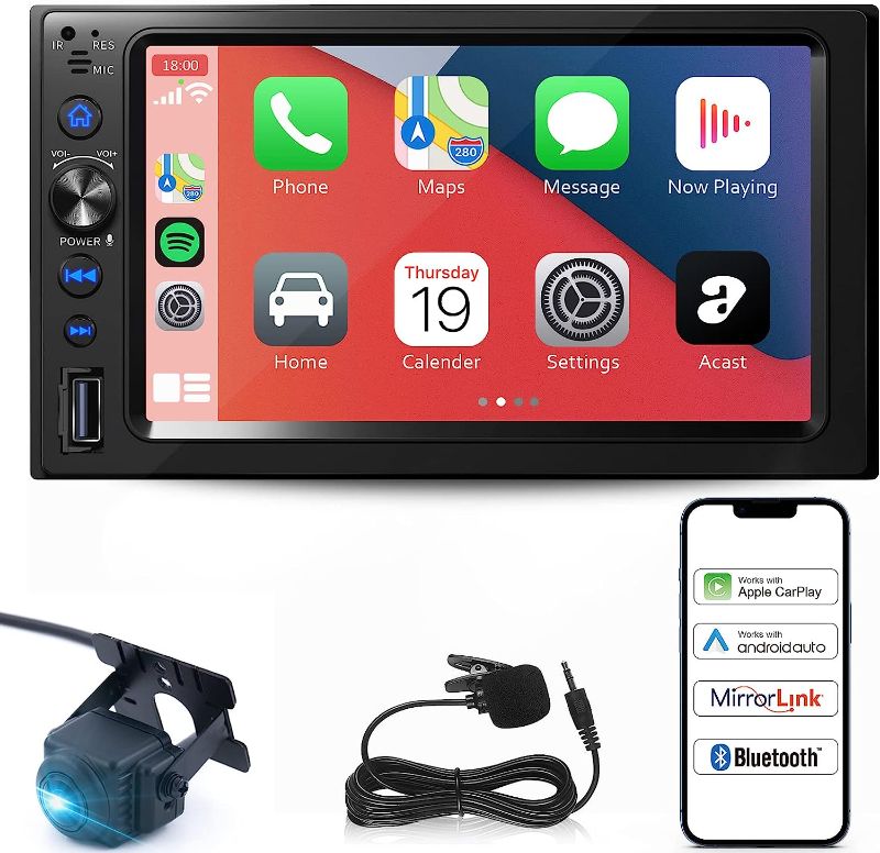 Photo 1 of Wireless Carplay Double Din Car Stereo with Back Cam, Android Auto and MirrorLink, OUSMIN 7'' Touch Screen Car Multimedia - Hi-Fi Sound Effect, Steering Wheel Controls, Radio (A8 Pro Wireless+Wired)
