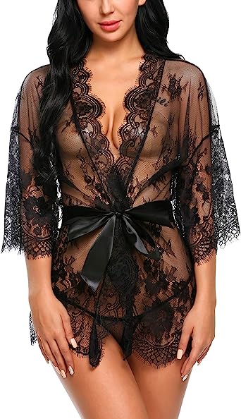 Photo 1 of Avidlove Women's Lace Kimono Robe Babydoll Lingerie Mesh Nightgown M