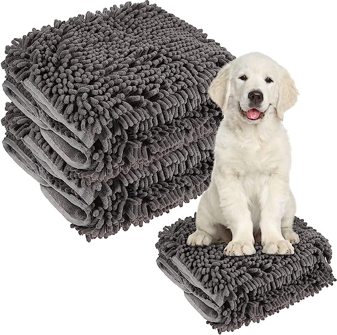 Photo 1 of 2 Pcs Shammy Dog Towel with Hand Pockets, Absorbent Microfiber Washable Dog Towels for Drying Dogs and Cleaning Paws Small Medium Large Cat, Dog, 13.78 x 31.5 Inches
