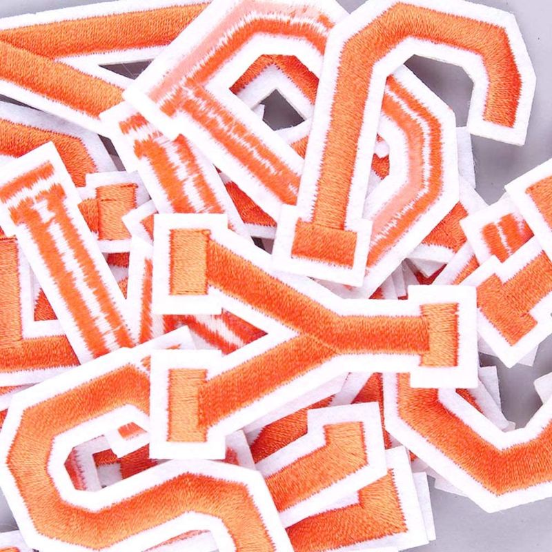 Photo 1 of 52 Piece Letter Iron on Patches Sew on Applique Orange Alphabet Embroidered Patch Letter A-Z DIY Badge Custom Name Decorative Repair Patches for Clothing Hat Jacke