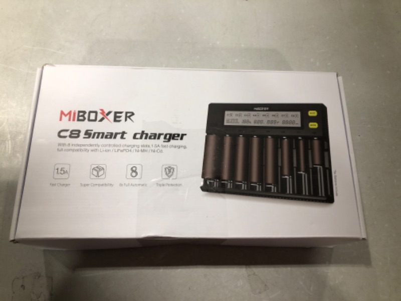Photo 4 of 18650 Battery Charger,MiBOXER 8-Bay Smart Charger with Automatic LCD Display,Fast Charge Rechargeable Li-ion LiFePO4 Ni-MH Ni-Cd AA AAA C 21700 26650 13650 16340 18350 18700 RCR123