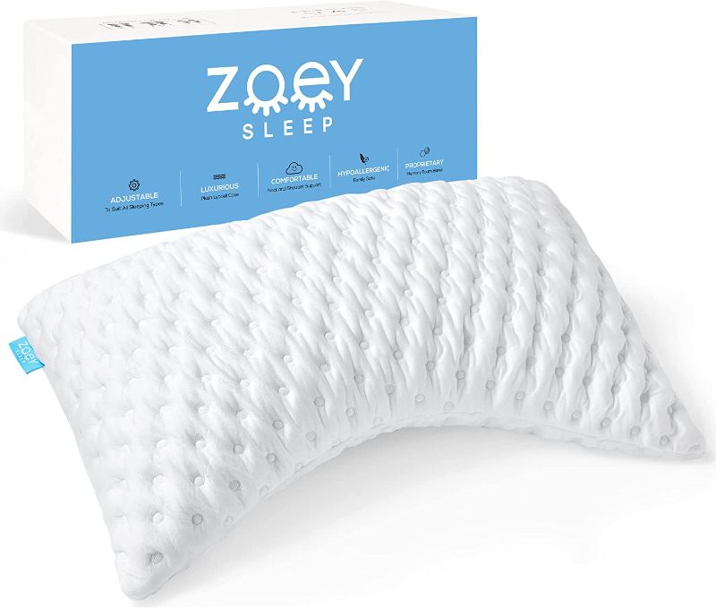 Photo 1 of Zoey Sleep Side Sleep Pillow for Neck and Shoulder Pain Relief - Adjustable Memory Foam Bed Pillows for Sleeping - Plush Machine Washable Pillow Cover - Queen Size Bed Pillow 19" x 29" (Queen, White)
