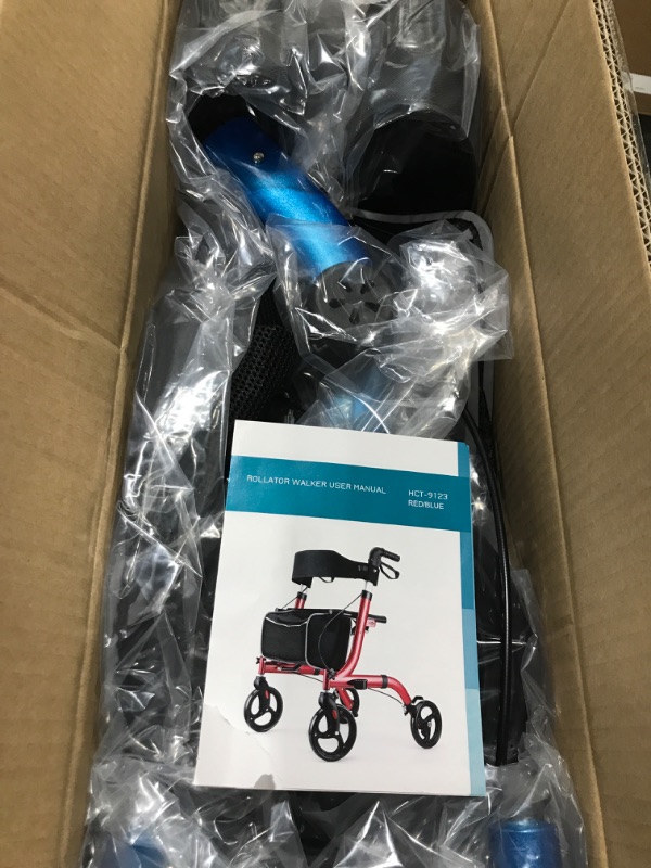 Photo 3 of  Rollator Walkers for Seniors- Rollator Walker with Seat 8" Wheels- Easy Folding Senior Walker with Padded Backrest- Lightweight Mobility Walking Aid for Adult Elderly, Aluminum Frame, Blue