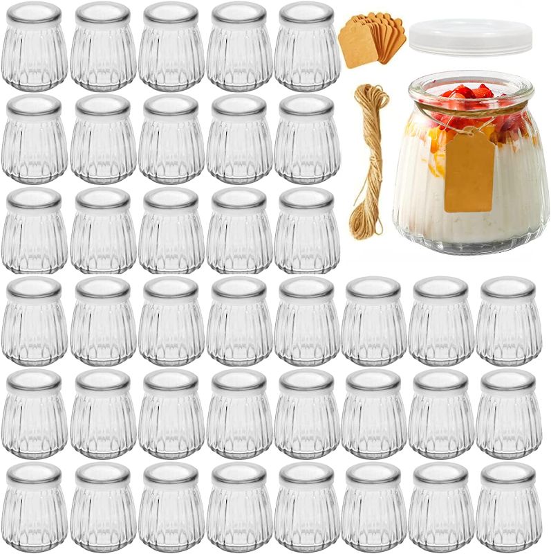 Photo 1 of 4oz Small Glass Jars 40Pack, Clear Glass Pudding Jars with PE Lids and Tags, Spice Jars/ Glass Jelly Jars/ Yogurt Jars/ Small Jars with Lids (Set of 40)