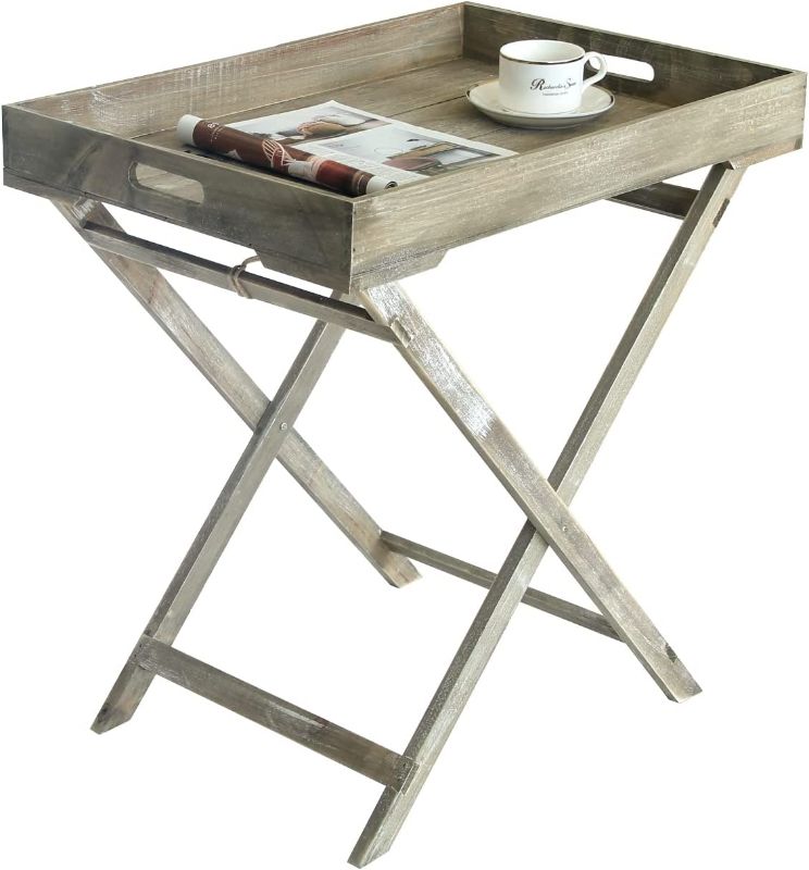 Photo 1 of Vixdonos Folding Table Rustic Wood Tray Table with Removable Rectangular Serving Tray,23.5" L x 16" W x 24" H