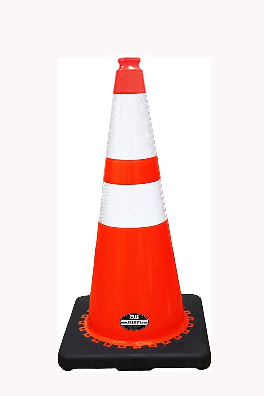 Photo 1 of (Set of 8) RK 28" Orange Safety Traffic PVC Cones with 6" + 4" Reflective Collars,Black Base
