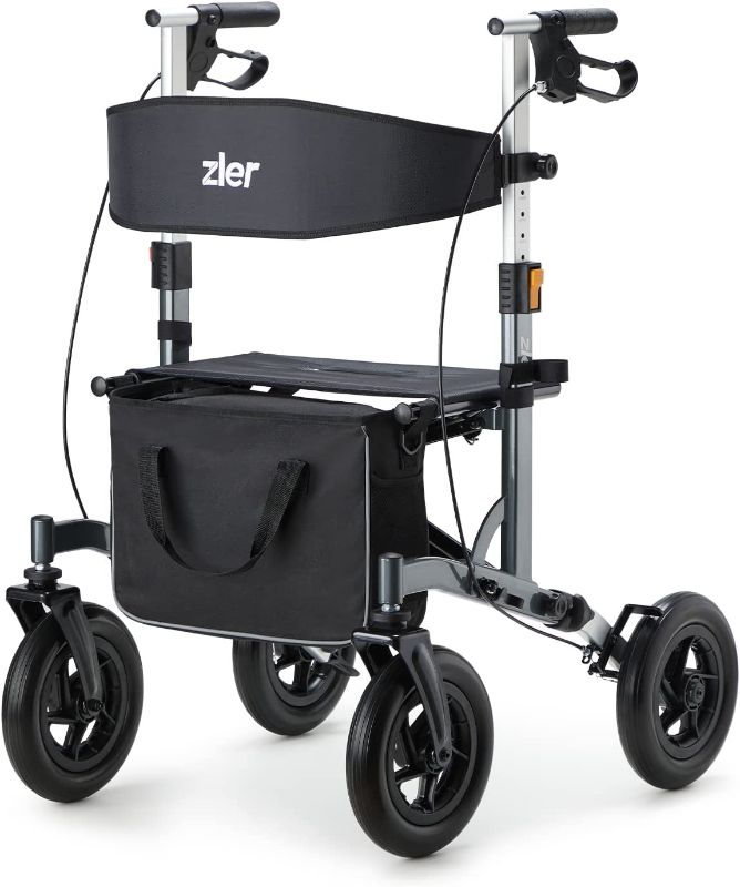 Photo 1 of Zler Rollator Walker with Seat - Mobility Aids Walker with Seat for Seniors, 10’’ Large Wheel Rollator Walker, All Terrain Walkers 300lbs, 4 Wheels Walker with Backrest
