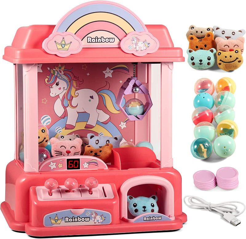 Photo 1 of Claw Machine for Kids, Mini Vending Machines Arcade Candy Capsule Claw Game Prizes Toy, Electronic Small Pink Toys for Home , Adjustable Sounds and Music