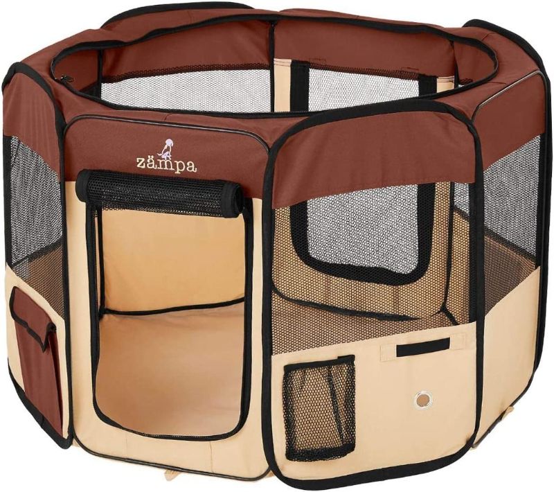 Photo 1 of Zampa Dog Playpen Medium 45"x45"x24" Pop Up Portable Playpen for Dogs and Cat, Foldable | Indoor/Outdoor Pen & Travel Pet Carrier + Carrying Case.
