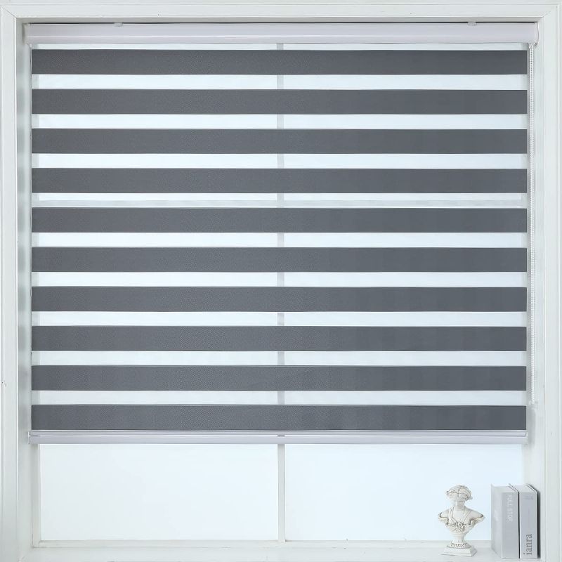 Photo 1 of ALLBRIGHT Zebra Blinds for Day and Night,Dual Layer Zebra Roller Shades,Light Filtering Room Darkening Sheer,Textured Roll Up Blinds,Easy to Install,Light Control,Grey,44" W x 72 H
