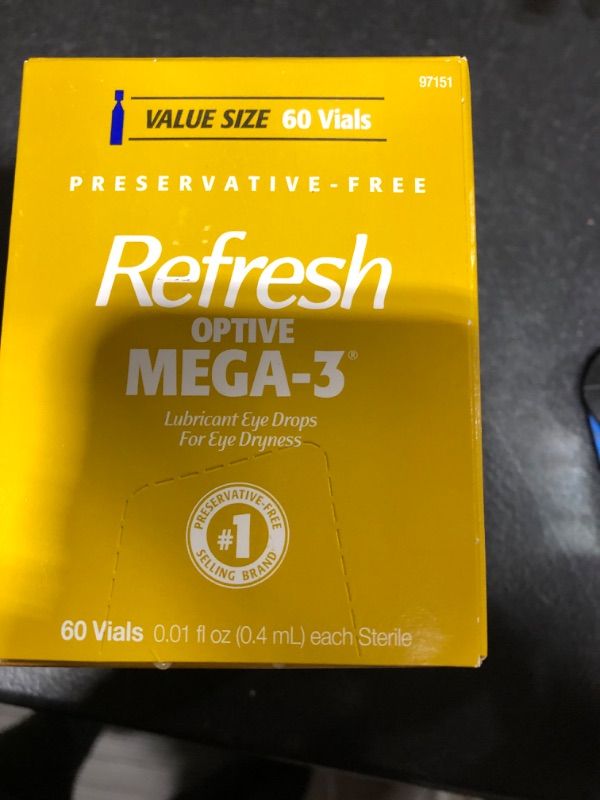 Photo 2 of Refresh Optive Mega-3 Lubricant Eye Drops, Preservative-Free, 0.01 Fl Oz Single-Use Containers, 60 Count 60 Count (Pack of 1)