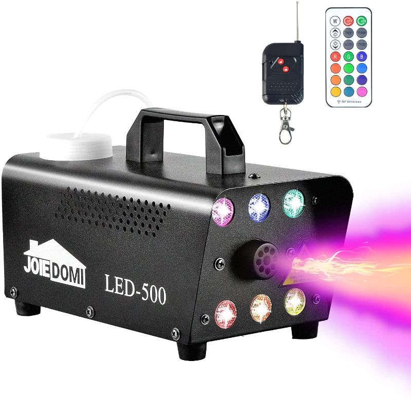 Photo 1 of Joiedomi Halloween Fog Machine, 500W Halloween Smoke Machine with 6 Color LED Lights & Wireless Remote Control for Halloween Parties, Decoration, Holiday Events, Wedding and Christmas