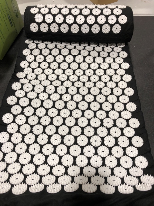 Photo 1 of Acupressure Mat and Pillow Set with Bag - Large Size 28.7 X 16.5 inch Acupuncture Mat for Neck & Back Pain, Muscle Relaxation Stress Relief, Sciatica Pain Relief Pillow (Black)