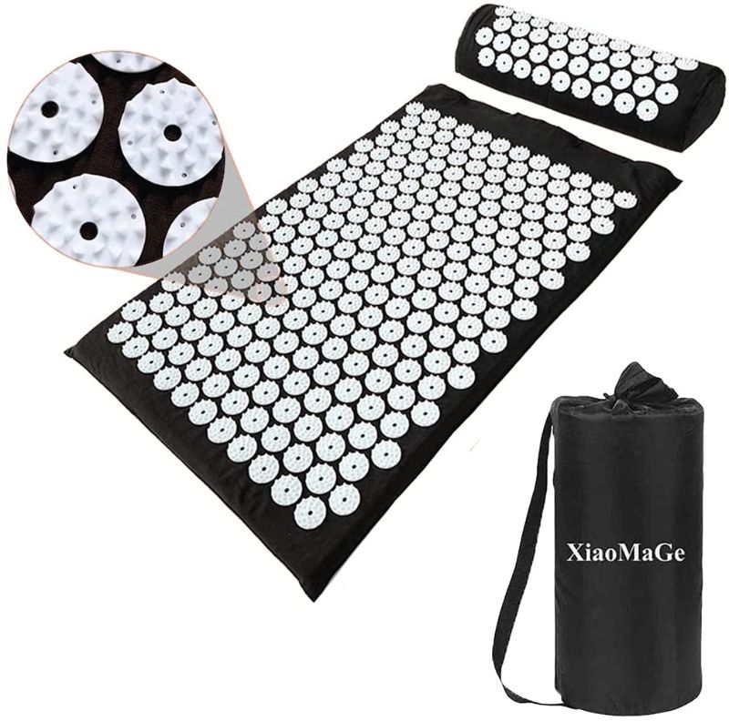 Photo 1 of Acupressure Mat and Pillow Set with Bag - Large Size 28.7 X 16.5 inch Acupuncture Mat for Neck & Back Pain, Muscle Relaxation Stress Relief, Sciatica Pain Relief Pillow (Black)