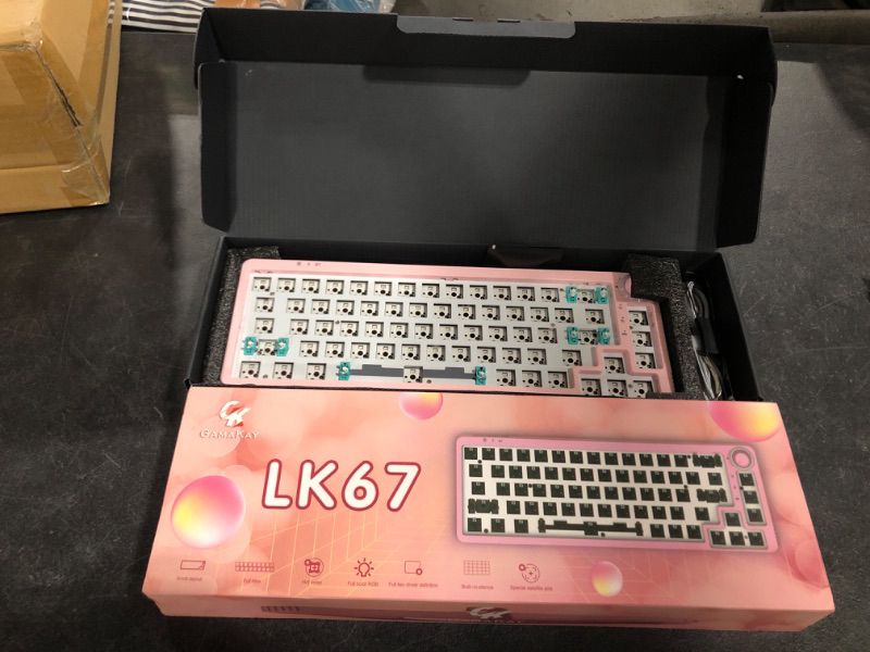 Photo 2 of GK GAMAKAY LK67 65% RGB Modular DIY Mechanical Keyboard, 67 Keys Hot Swappable 3pin/5pin Switch, Programmable Triple Mode Bluetooth 5.0/USB-C Wired/2.4GHz Wireless Customized Keyboard Kit (Pink)
