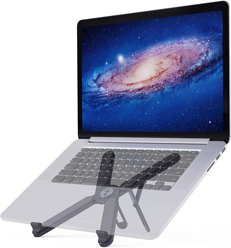 Photo 1 of Welltekk Laptop Stand, Aluminum Computer Riser, Ergonomic Portable Laptop Tablet Riser for Desk, Compatible with 10 to 15.6 inch Laptops and iPad Devices (Gray)
