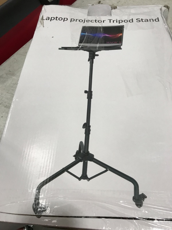 Photo 2 of Projector Tripod Stand with 2 Shelves, Laptop Tripod on Wheels, Portable Projector Floor Stand Adjustable Height 25.9 to 51.8 Inch with Phone Holder