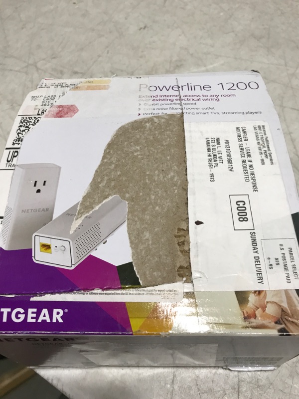 Photo 2 of NETGEAR Powerline adapter Kit, 1200 Mbps Wall-plug, 1.2 Gigabit Ethernet Ports with Passthrough + Extra Outlet (PLP1200-100PAS) 1.2 Gbps Kit with Extra Outlet