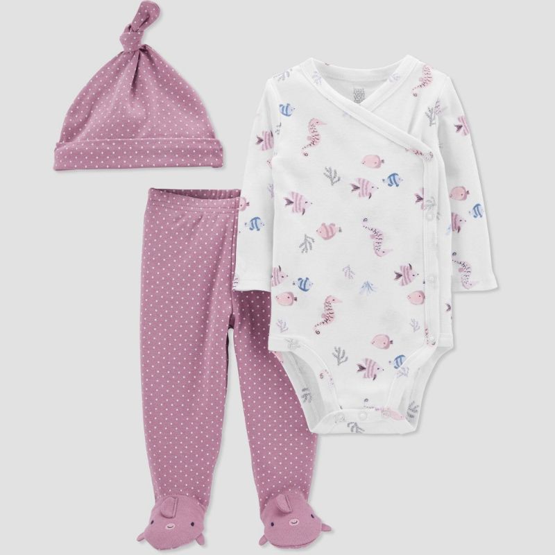 Photo 1 of Baby Girls' 3pc Fish Top and Bottom Set with Hat - Just One You® Made by Carter's White/Purple
Pre