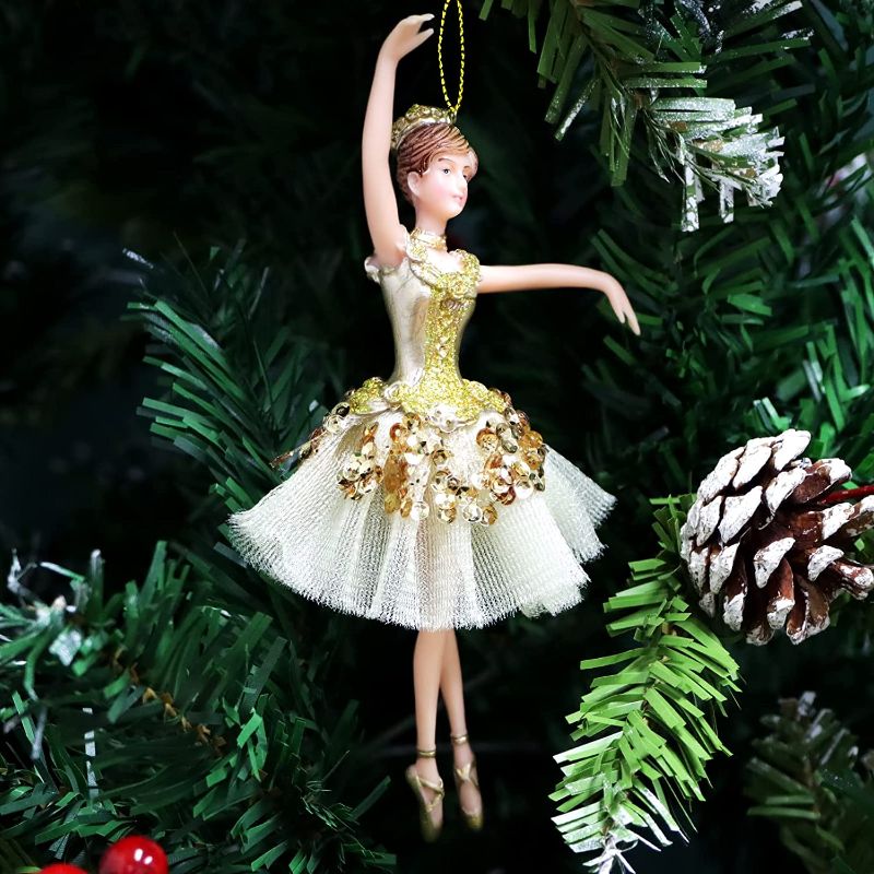 Photo 1 of ABXMAS Nutcracker Ornaments,Resin Ballerina Decoration?Great Gift for a Sugar Plum Fairy Ballerina (White and Gold) 