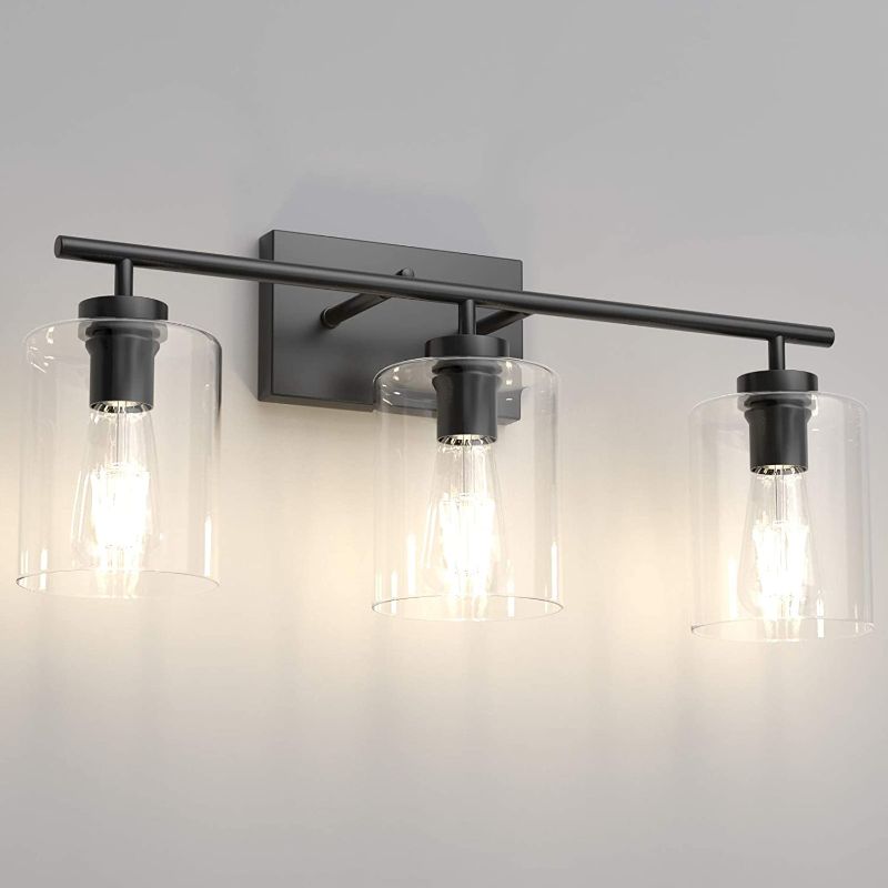 Photo 1 of Aipsun 3 Lights Black Vanity Light Fixtures Over Mirror with Clear Glass Shades Industrial Wall Light Fixture for Bathroom(Exclude Bulb)
