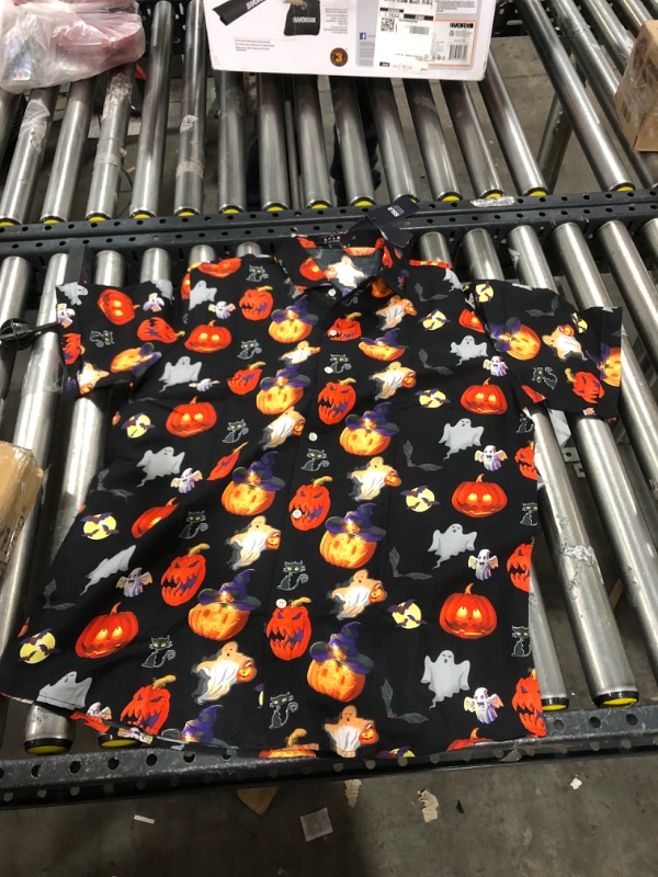 Photo 2 of SSLR Mens Halloween Shirt, Short Sleeve Pumpkins Shirts Button Down Light Weight Causal Large Black(291)