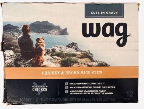 Photo 1 of 12 Pack - New Wag Wet Dog Food Topper Chicken & Brown Rice Stew in Chicken Broth
expires 11/11/2024
