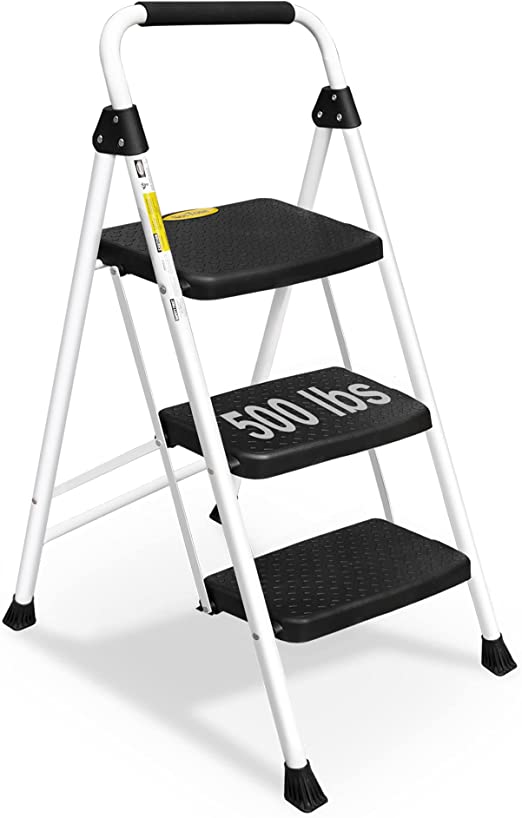 Photo 1 of 3 Step Ladder, Folding Step Stool for Adults with Handle, Lightweight, Perfect for Kitchen& Household, 500lbs Capacity Sturdy Steel Ladder