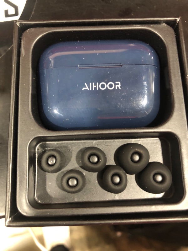 Photo 2 of AIHOOR Wireless Earbuds for iOS & Android Phones, Bluetooth 5.0 in-Ear Headphones with Extra Bass, Built-in Mic, Touch Control, USB Charging Case, 30hr Battery Earphones, Waterproof for Sport A2 Navy Blue