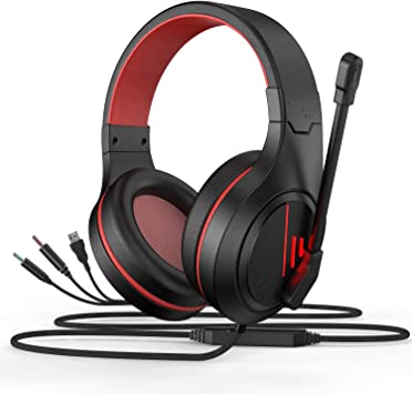 Photo 1 of Anivia MH601 Headphones with Microphone LED Wired Headset with Active Noise Canceling Microphone, 3.5mm Audio Jack Stereo Headphone - Red (Game/Work/School)

