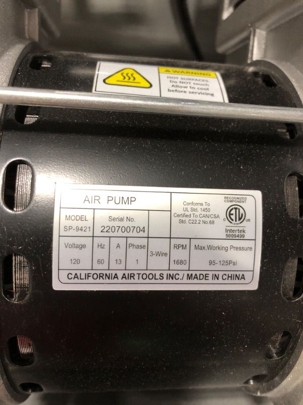 Photo 3 of **FOR PARTS ONLY!!*** CALIFORNIA AIR TOOLS CAT-4620AC 4GAL 2HP Twn Compressor
