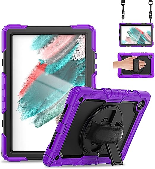 Photo 1 of CASZONE Galaxy Tab A8 10.5 Inch Case with Screen Protector,Samsung Galaxy Tab A8 10.5 Inch 2022 Heavy Duty Protective Case with Pencil Holder 360 Degree Rotating Kickstand Hand/Shoulder Strap,Purple 